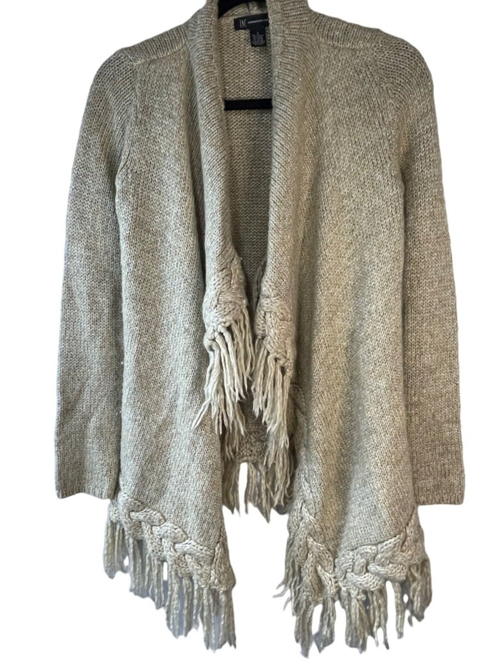 I-N-C International Concepts cardigan sweater knit Small beige and white READ